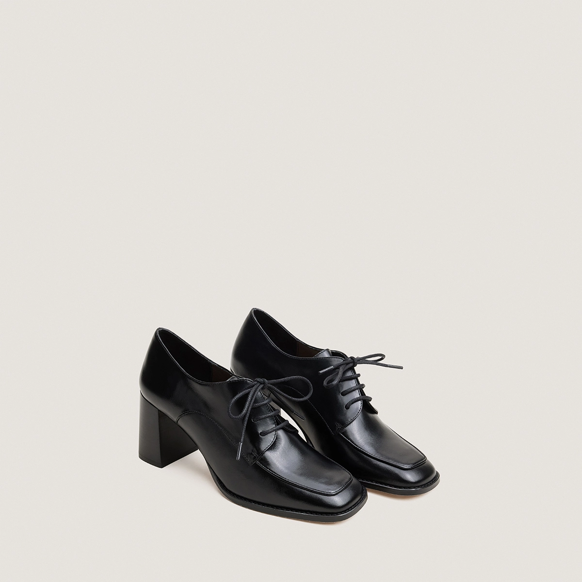 Heeled Derbies in black leather | VRAIMENT