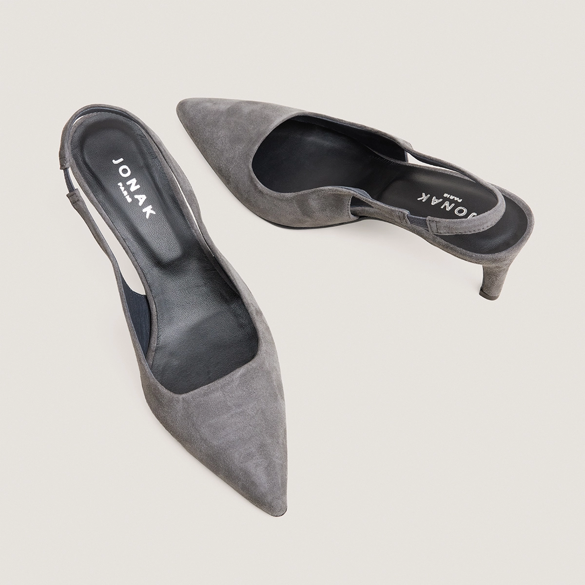 Heeled slingbacks in grey suede | DIAMANTELLE