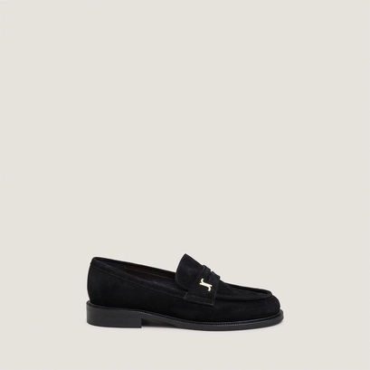 Round-toe monogram loafers in black split leather | duedi