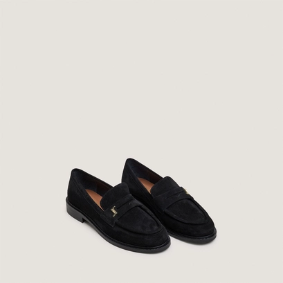 Round-toe monogram loafers in black split leather | duedi