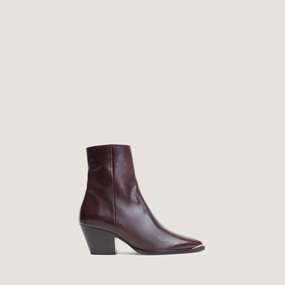 Heeled ankle boots with silver toe caps brown