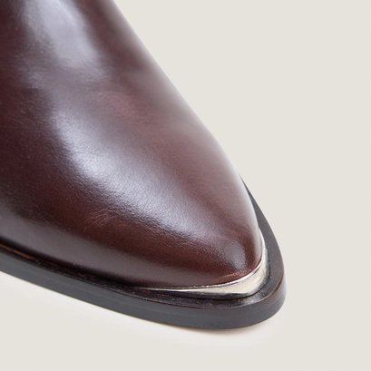 Heeled ankle boots with silver toe caps brown