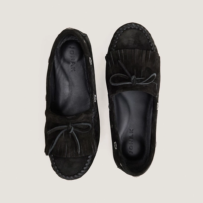 Soft lace-up loafers in black split leather | louison