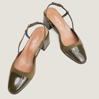 Low-heel slingbacks khaki