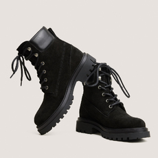 Lace-up lug-sole low boots black