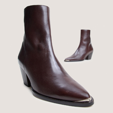 Heeled ankle boots with silver toe caps brown