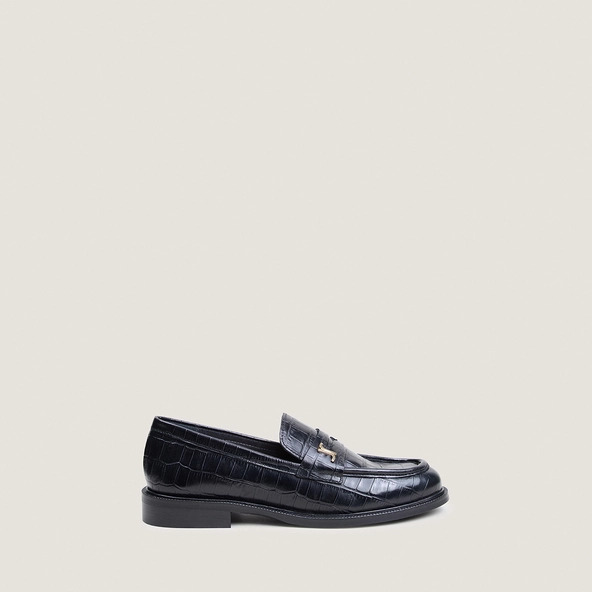 Round-toed loafers with monograms in black crocodile leather | DUEDI