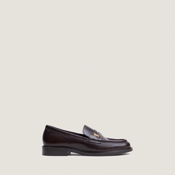 Round-toed loafers with monograms in dark brown lizard leather | DUEDI