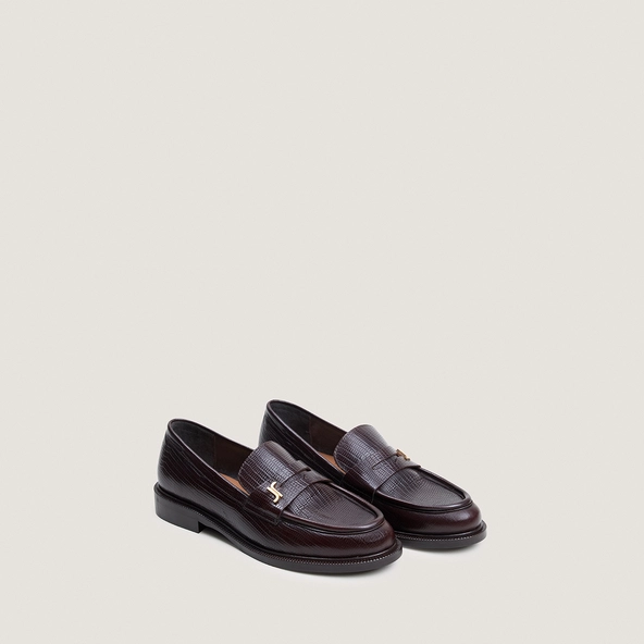 Round-toed loafers with monograms in dark brown lizard leather | DUEDI