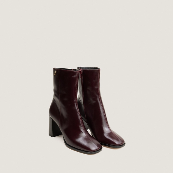 Heeled monogram ankle boots in burgundy leather | VAUBAS