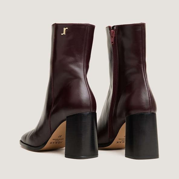 Heeled monogram ankle boots in burgundy leather | VAUBAS