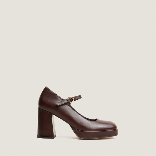 Platform Mary Janes with rounded toes in brown leather | VERITOX