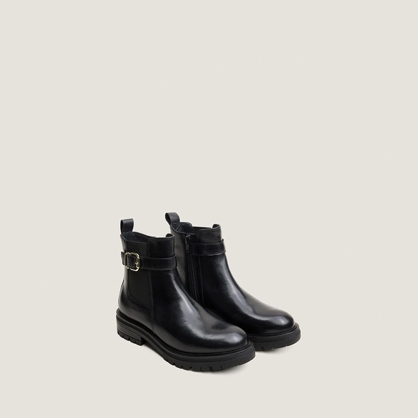 Low boots with buckles and lug soles in black leather | AGILE