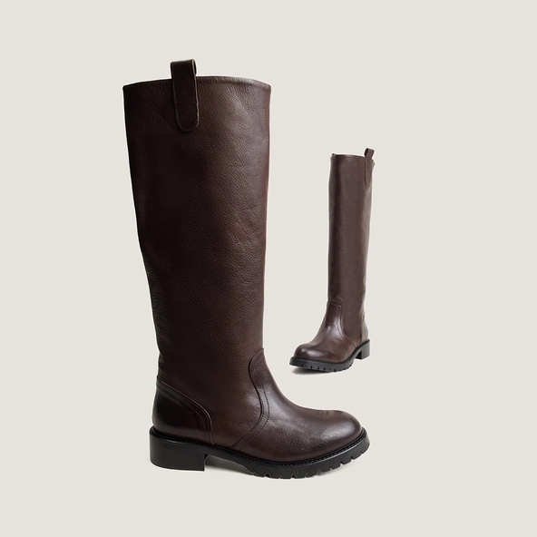 High boots with lug soles in brown grained leather | ROXY