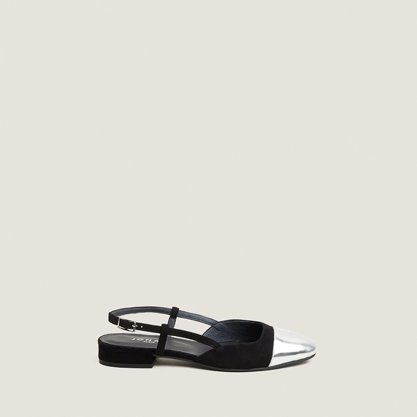 Slingbacks ballet flats in silver mirror and black suede | DHAPOU