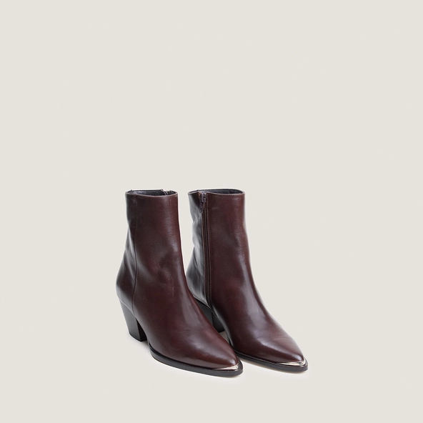 Heeled ankle boots with silver toe caps in brown leather | PRUDENCE