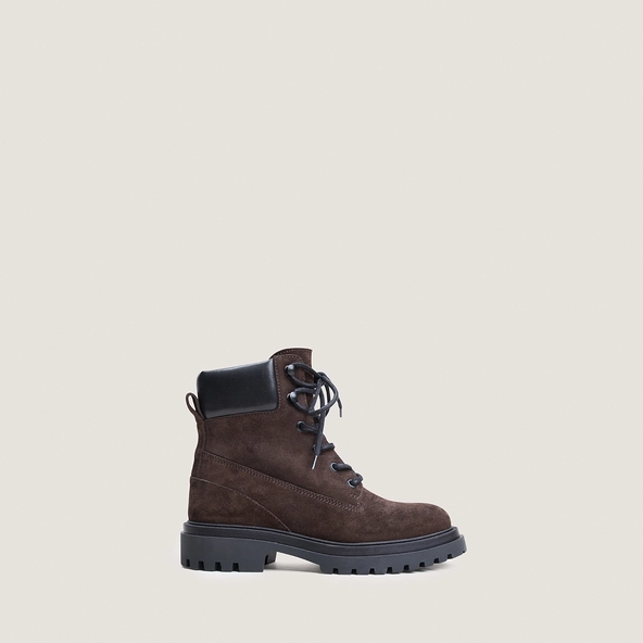 Lace-Up Boots with Lug Soles in brown split and black leather | LOUANE