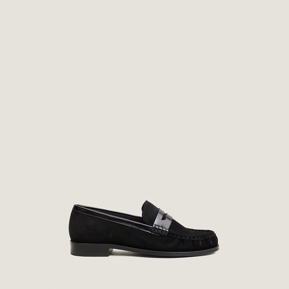 Round-toe loafers in black suede and black leather | DELICE