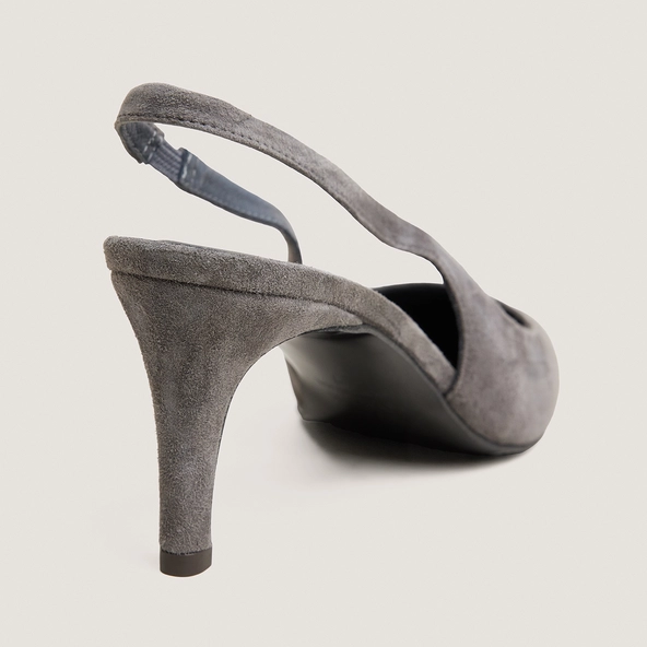 Heeled slingbacks in grey suede | DIAMANTELLE