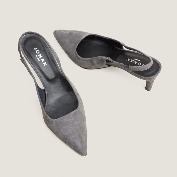Heeled slingbacks in grey suede | DIAMANTELLE