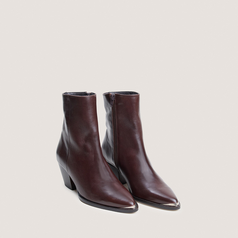 Heeled ankle boots with silver toe caps brown