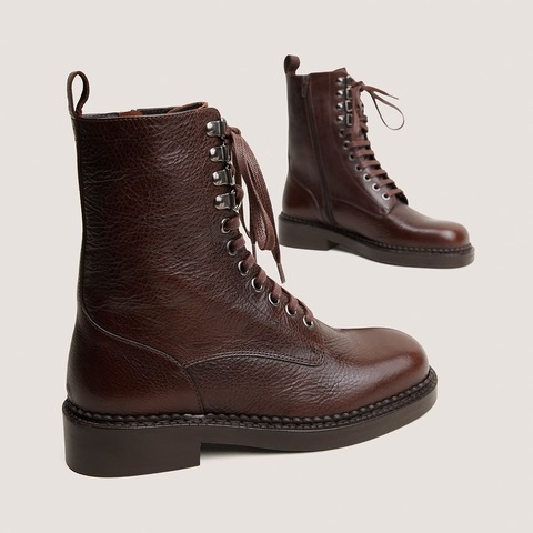 Lace-up heeled lowboots brown