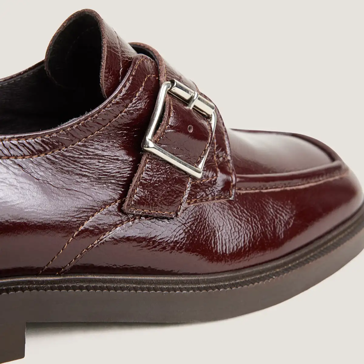 Buckle derbies in chocolate aged leather | DAMELIA