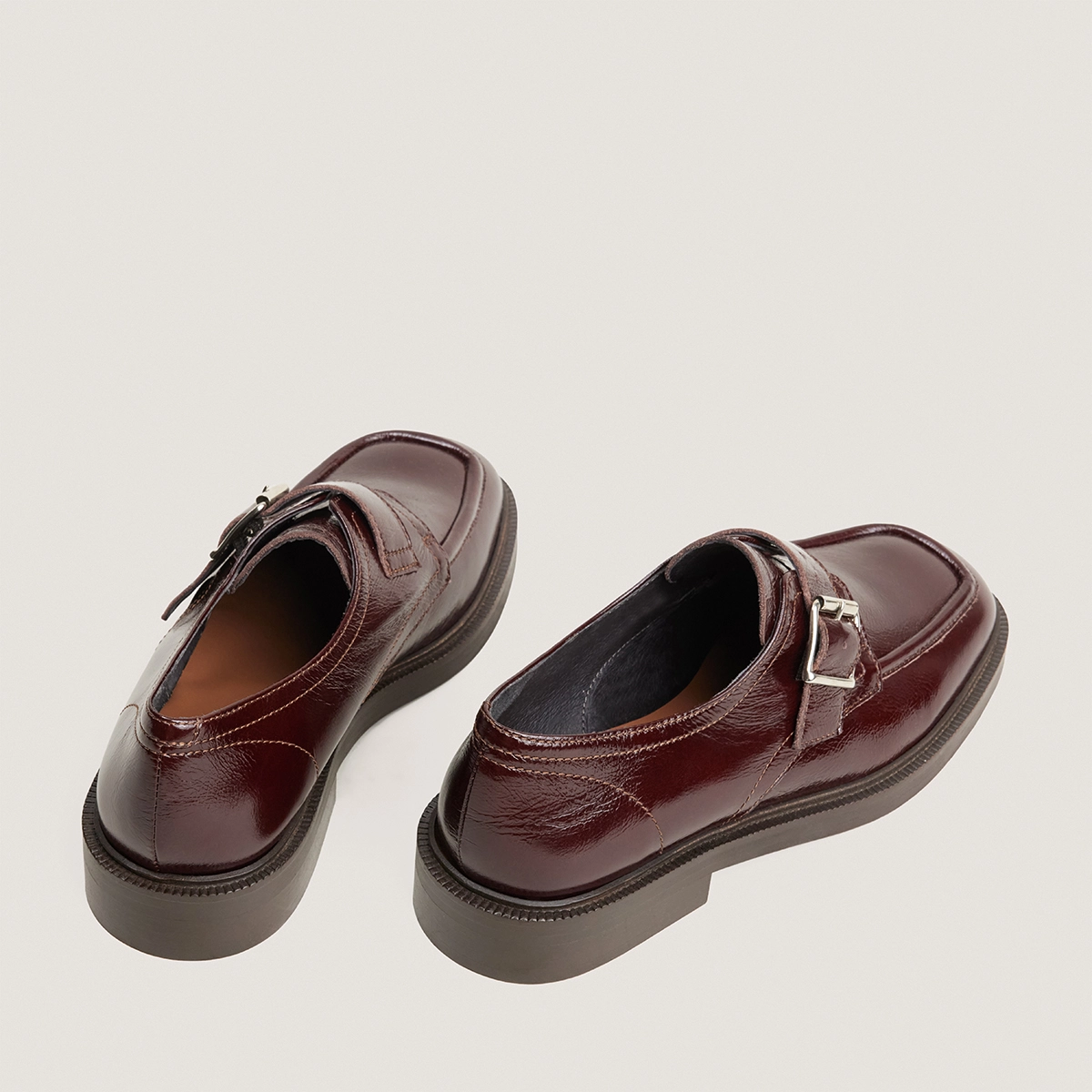 Buckle derbies in chocolate aged leather | DAMELIA
