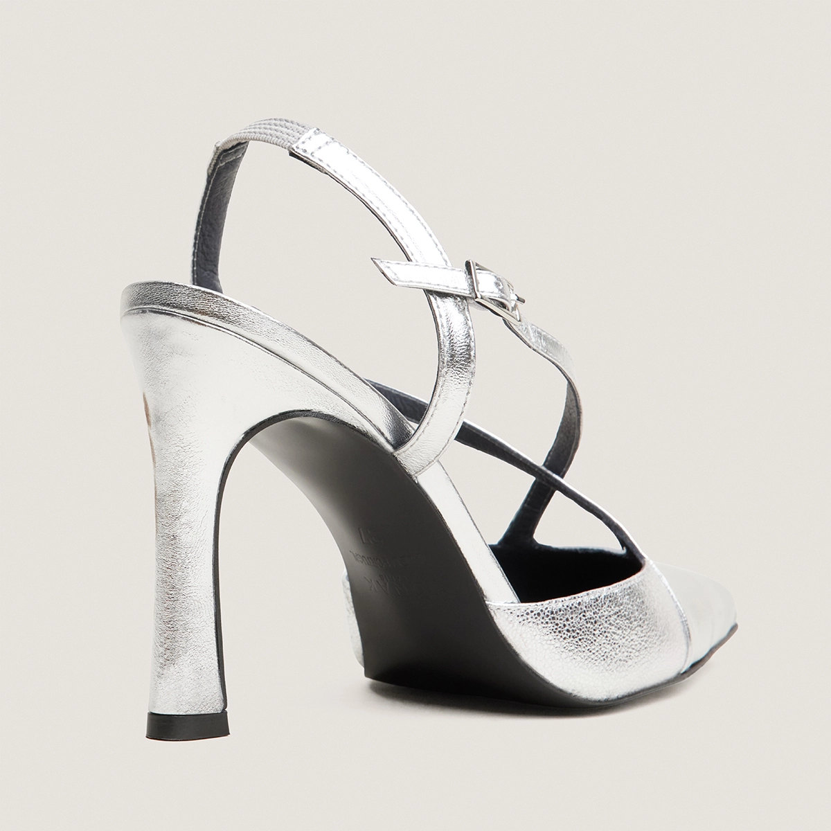 Heeled Pumps in silver metallic leather and silver crackled leather | DAUTOMNE