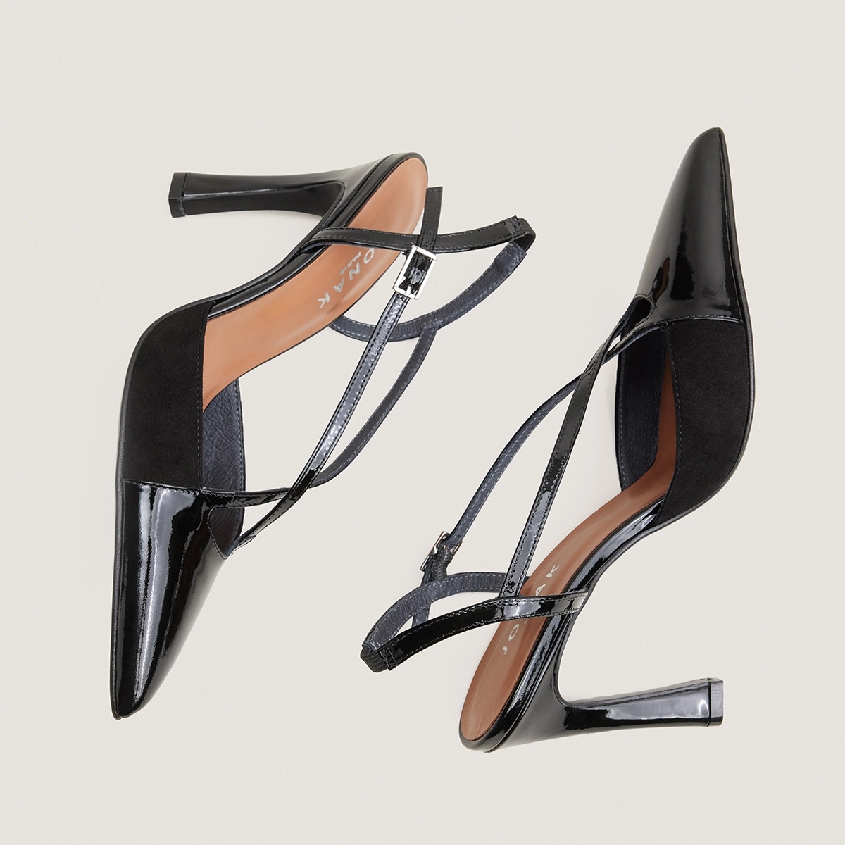 Heeled Pumps in black patent and black suede | DAUTOMNE