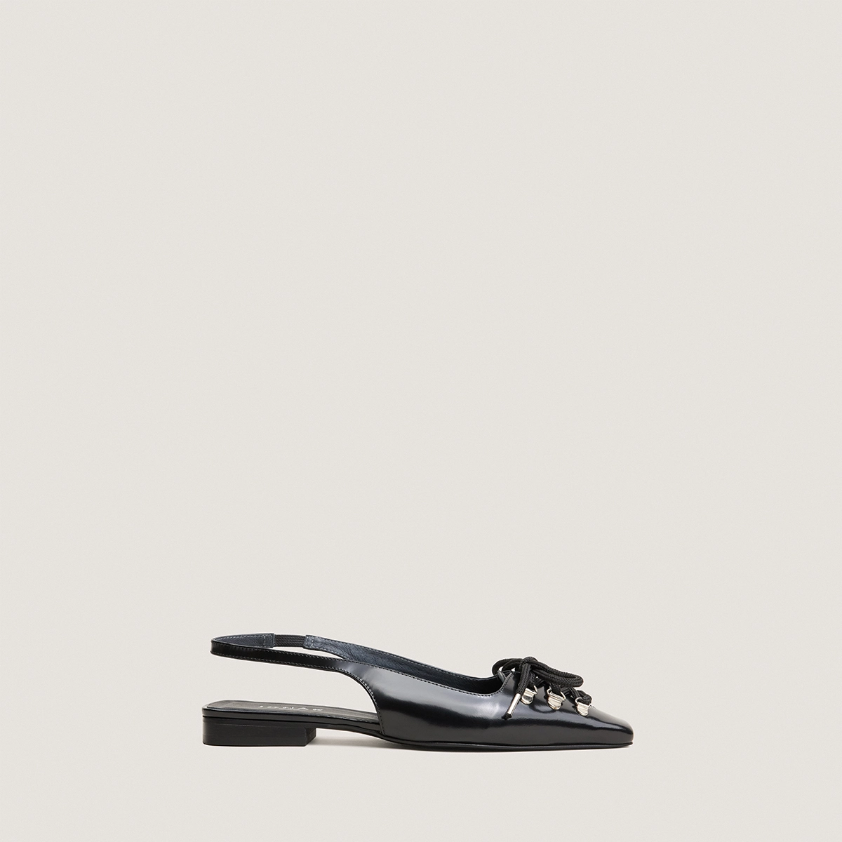 Lace-Up Slingback Ballet Flats in black glazed leather | DINOU