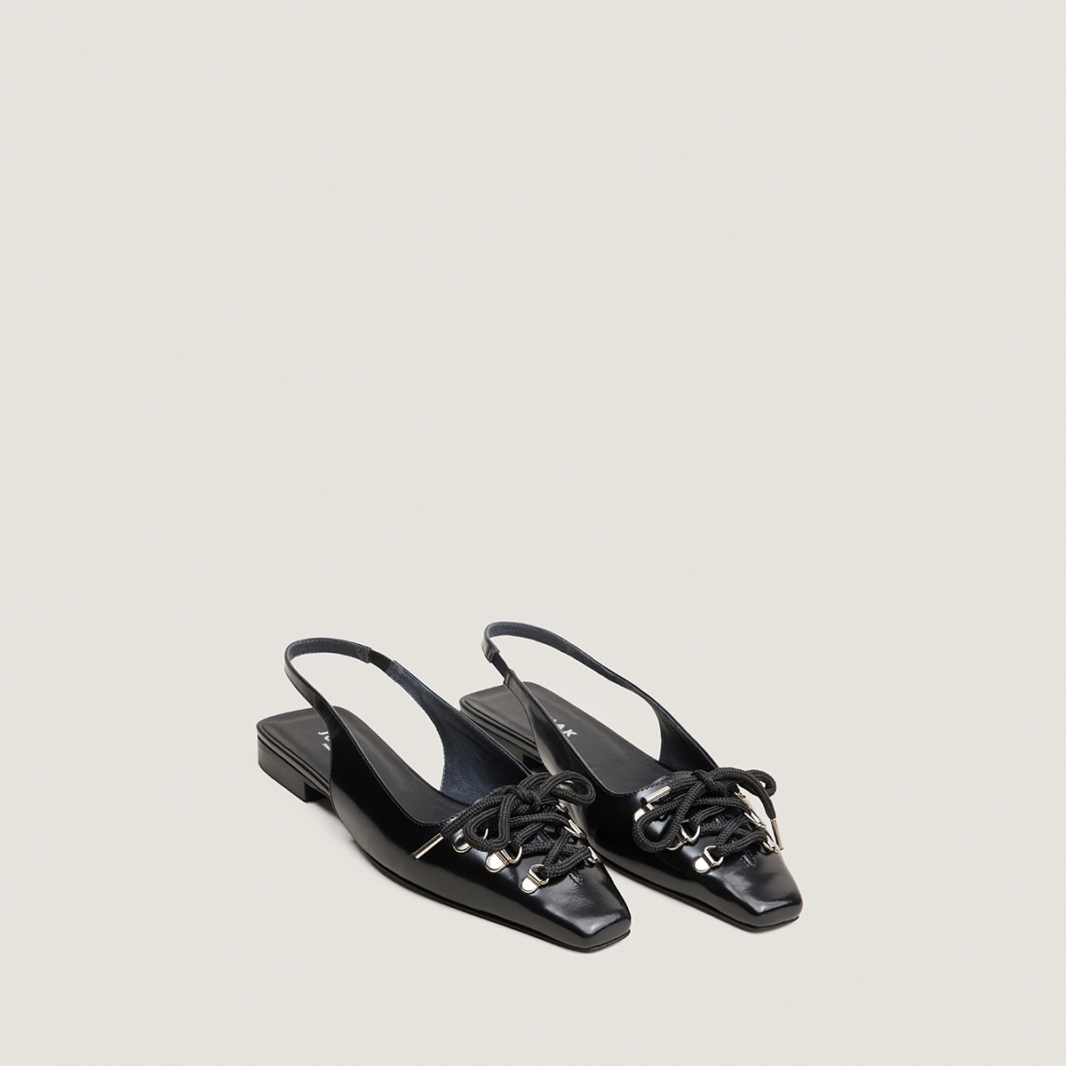 Lace-Up Slingback Ballet Flats in black glazed leather | DINOU
