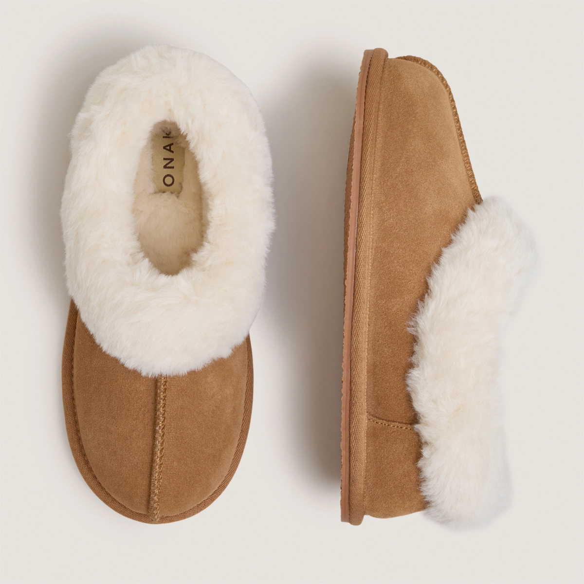 Slippers in hazelnut synthetic fur split leather | JOYEUSE