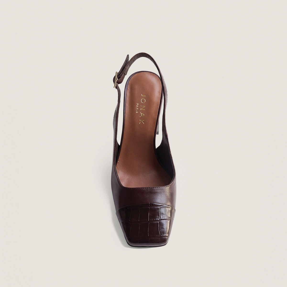 Heeled Pumps in black croco-effect leather and black leather | DESTINO