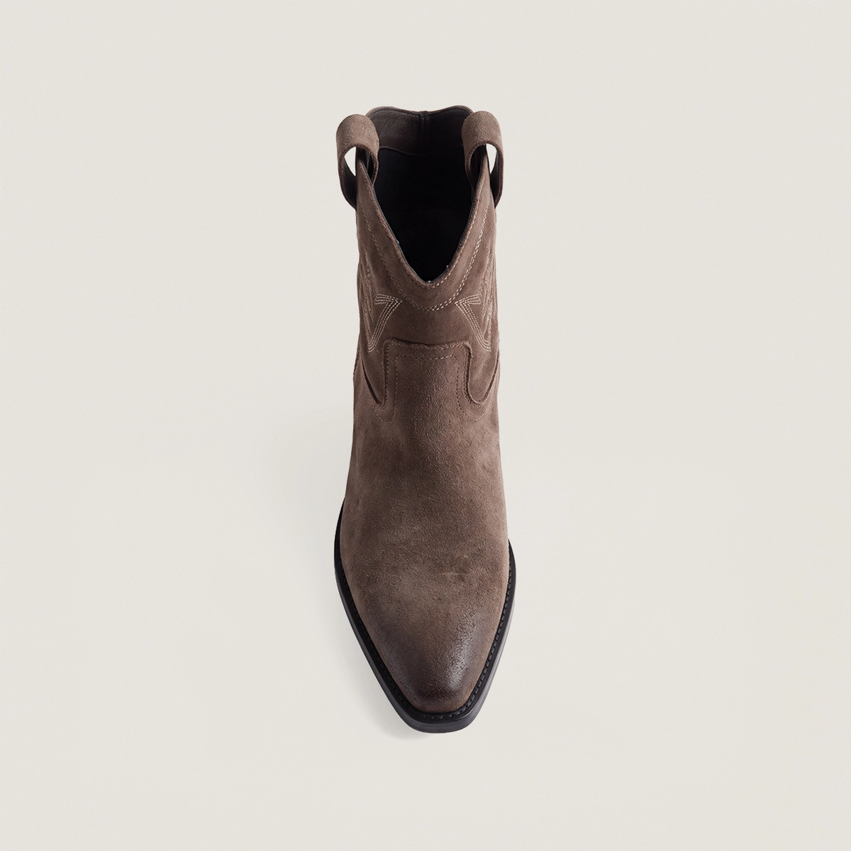 Ankle boots with pointed toes in taupe split leather | DELUS
