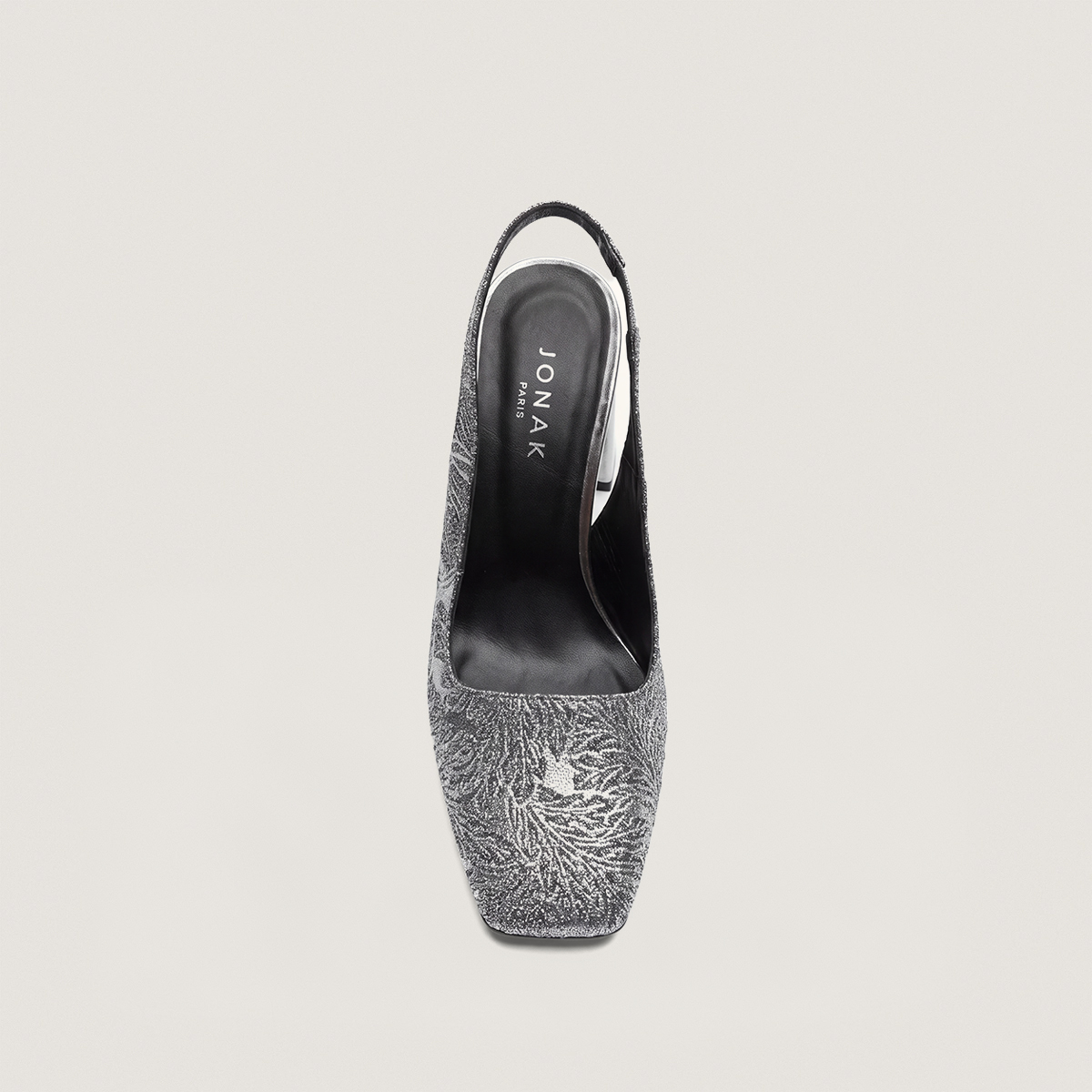 Square-Toe Heeled Pumps in silver iridescent fabric and silver synthetic | DACK