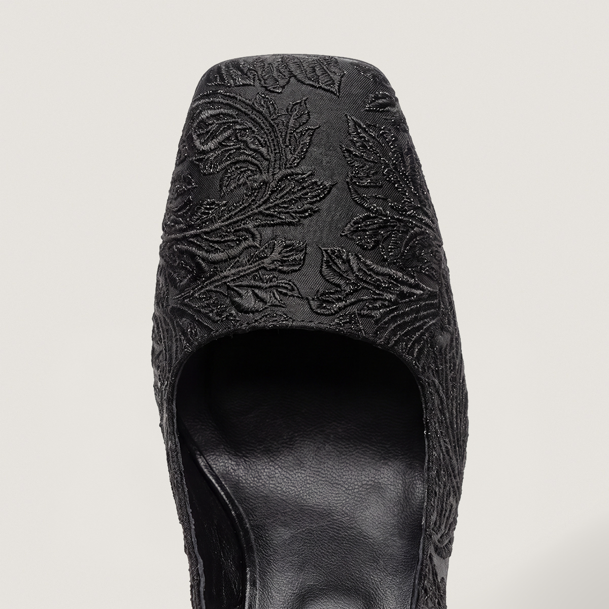Square-Toe Heeled Pumps in black iridescent fabric and black synthetic | DACK