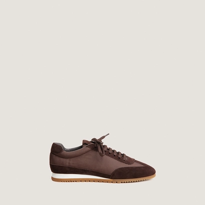 Lace-up sneakers in brown velvet and brown nylon | duta