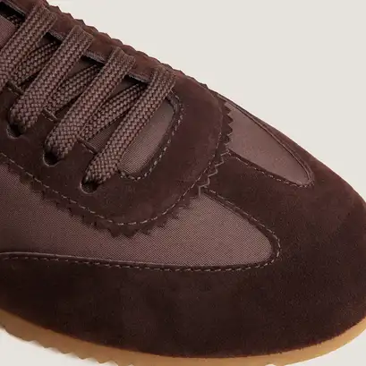 Lace-up sneakers in brown velvet and brown nylon | duta