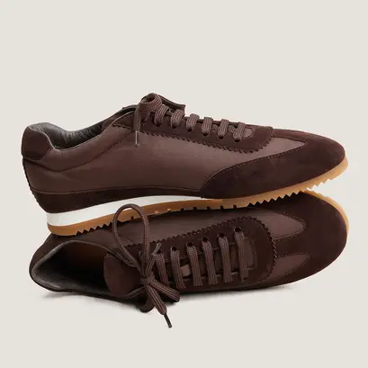 Lace-up sneakers in brown velvet and brown nylon | duta