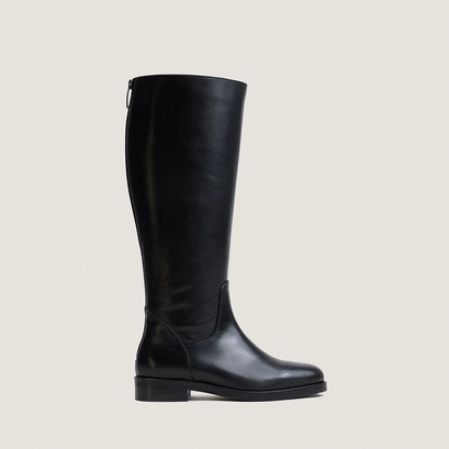 Heeled boots in black leather wide calf size m | fleur