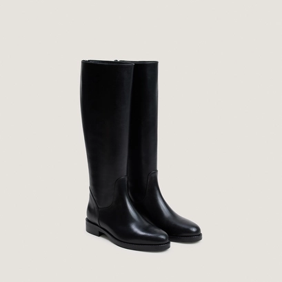 Heeled boots in black leather wide calf size m | fleur