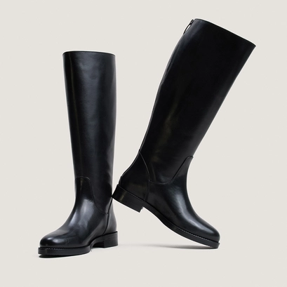 Heeled boots in black leather wide calf size m | fleur
