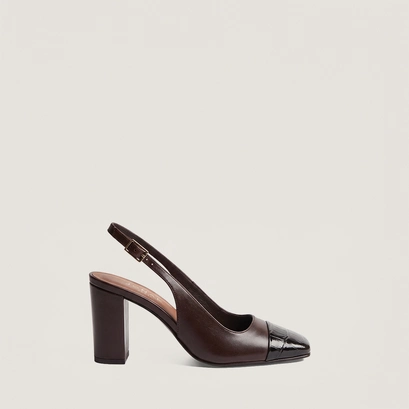 Heeled Pumps in black croco-effect leather and black leather | destino