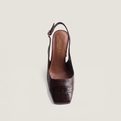 Heeled Pumps in black croco-effect leather and black leather | destino