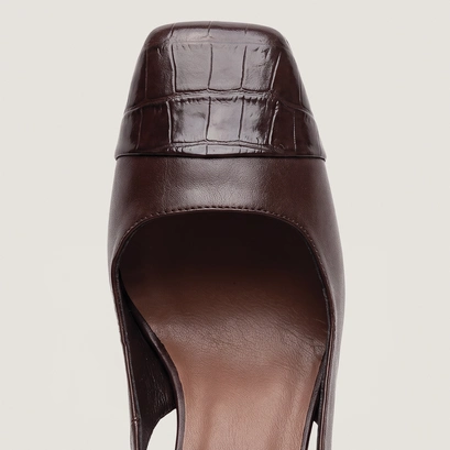 Heeled Pumps in black croco-effect leather and black leather | destino