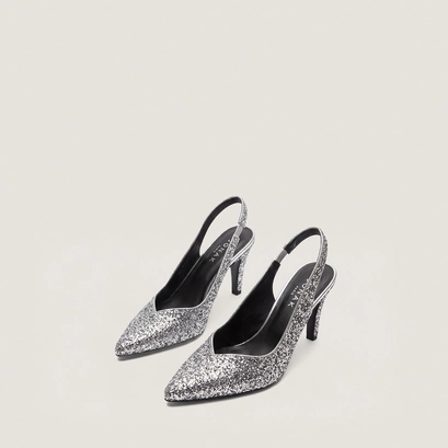 Pointed-toe slingback pumps silver