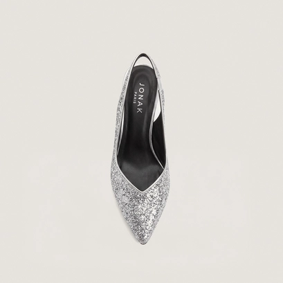 Pointed-toe slingback pumps silver