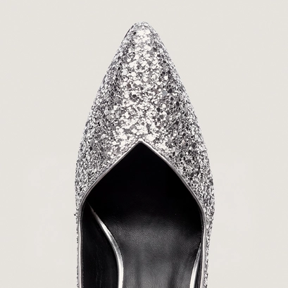 Pointed-toe slingback pumps silver