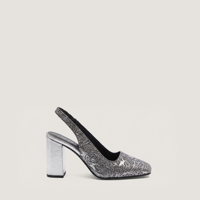 Square-Toe Heeled Pumps silver